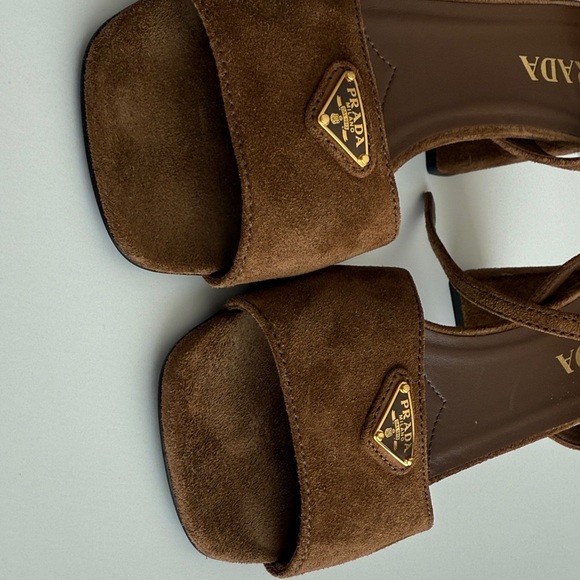 Prada Women's Brown Suede Heeled Sandals size 39.5 - Picture 7 of 8
